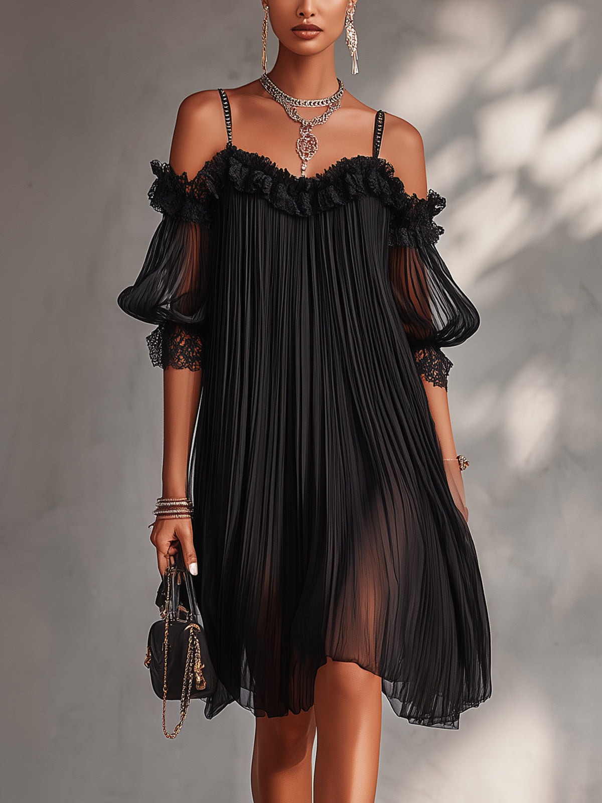 Vittoria | Mini robe noire en mousseline