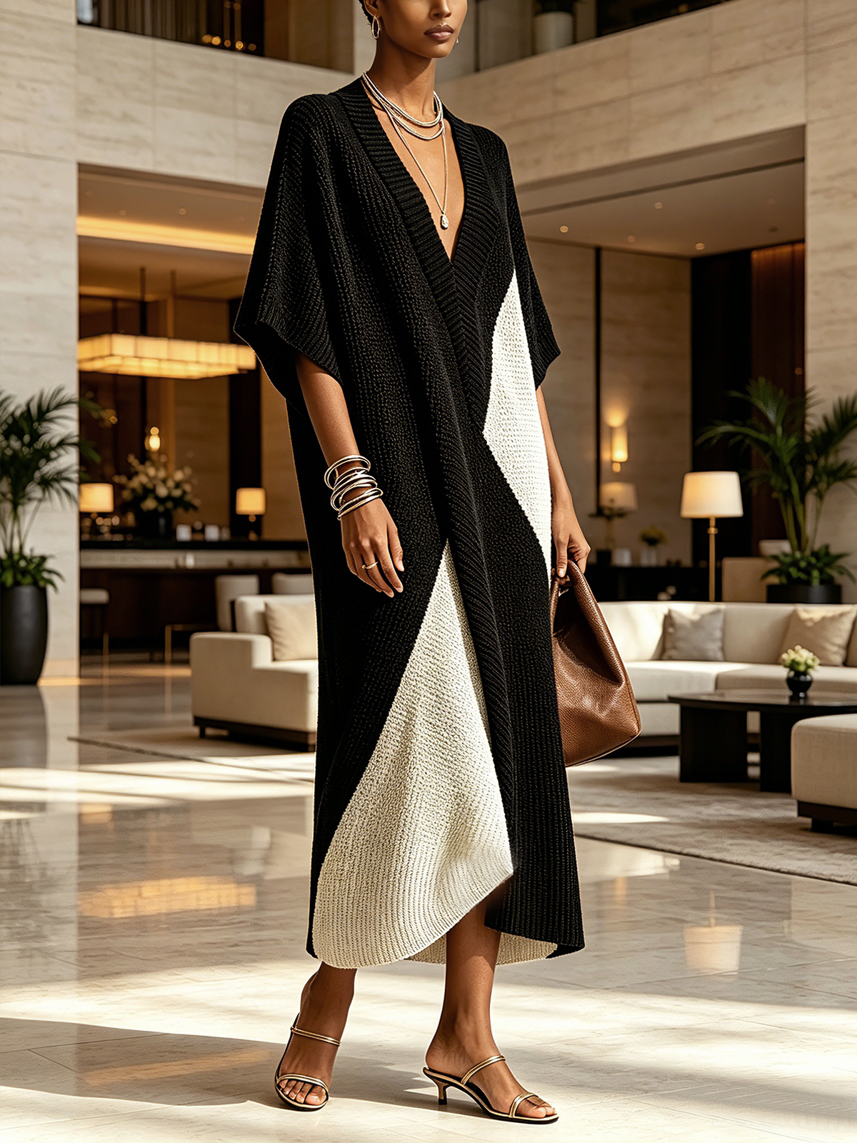Vestido Midi Negro y Blanco