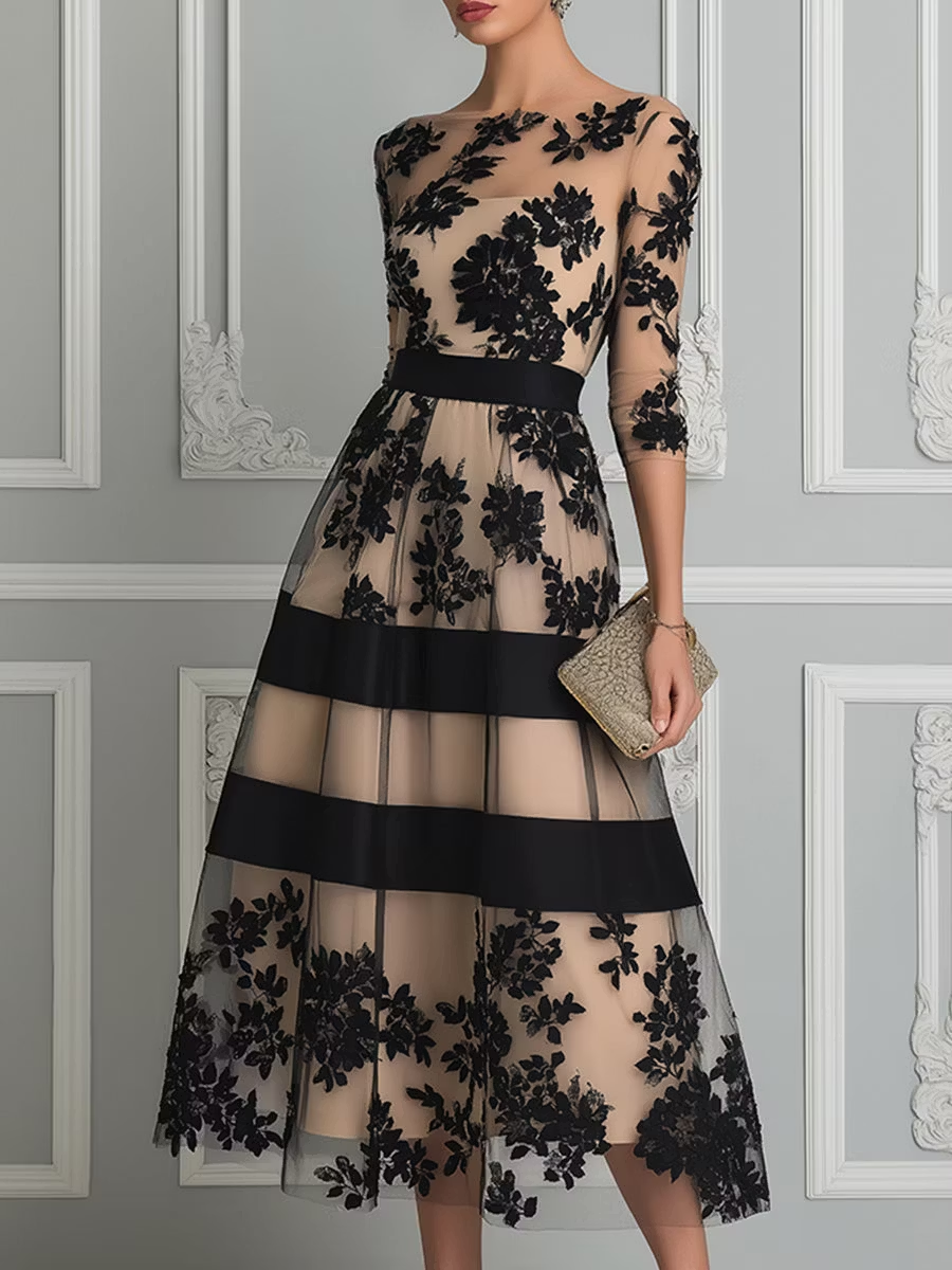 Eva Delune | Vestido Midi Acampanado Elegante