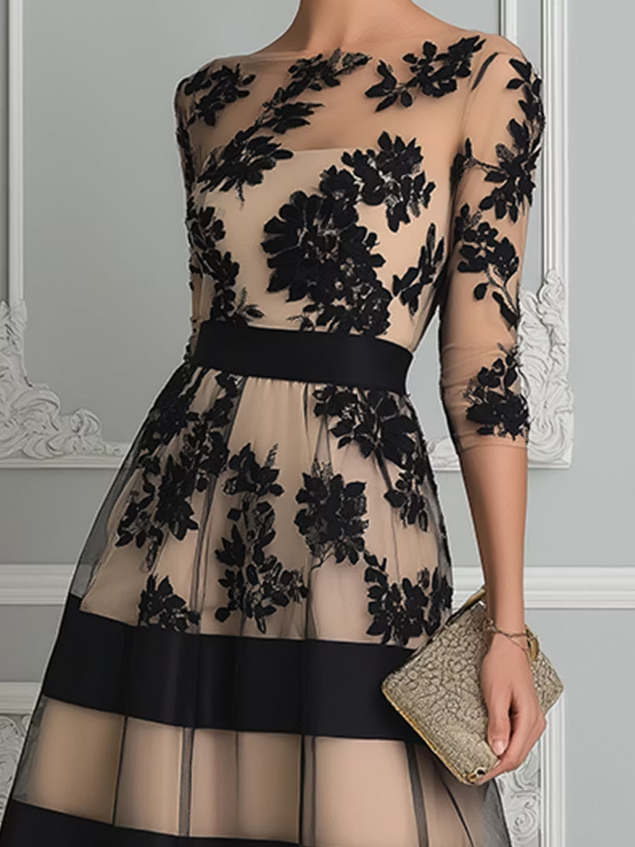 Eva Delune | Vestido Midi Acampanado Elegante