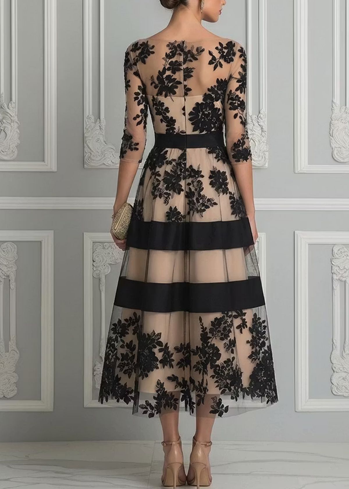 Eva Delune | Vestido Midi Acampanado Elegante