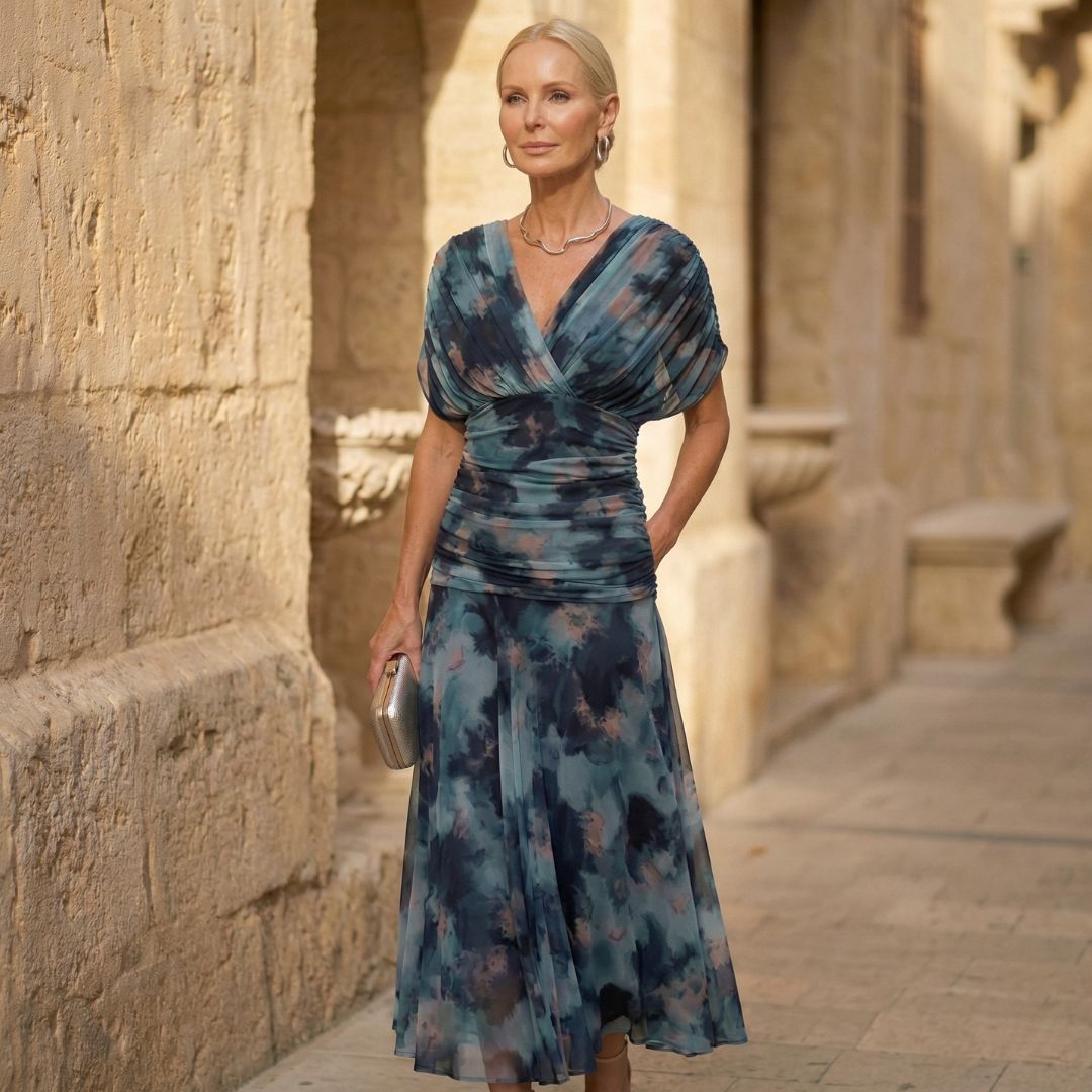 Aurelia – Robe aquarelle dans des tons de bleu