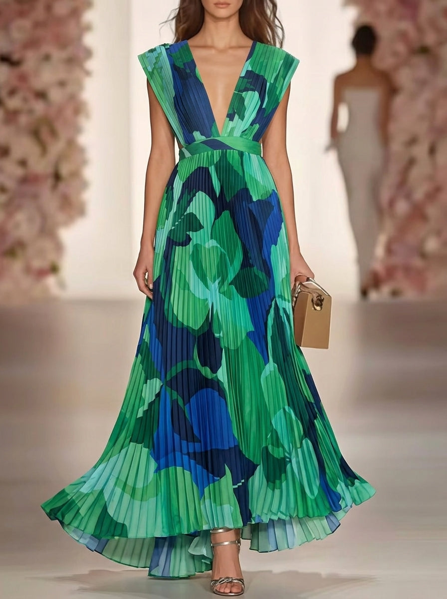 Robe Evangelina Plissée en Tons Bleus