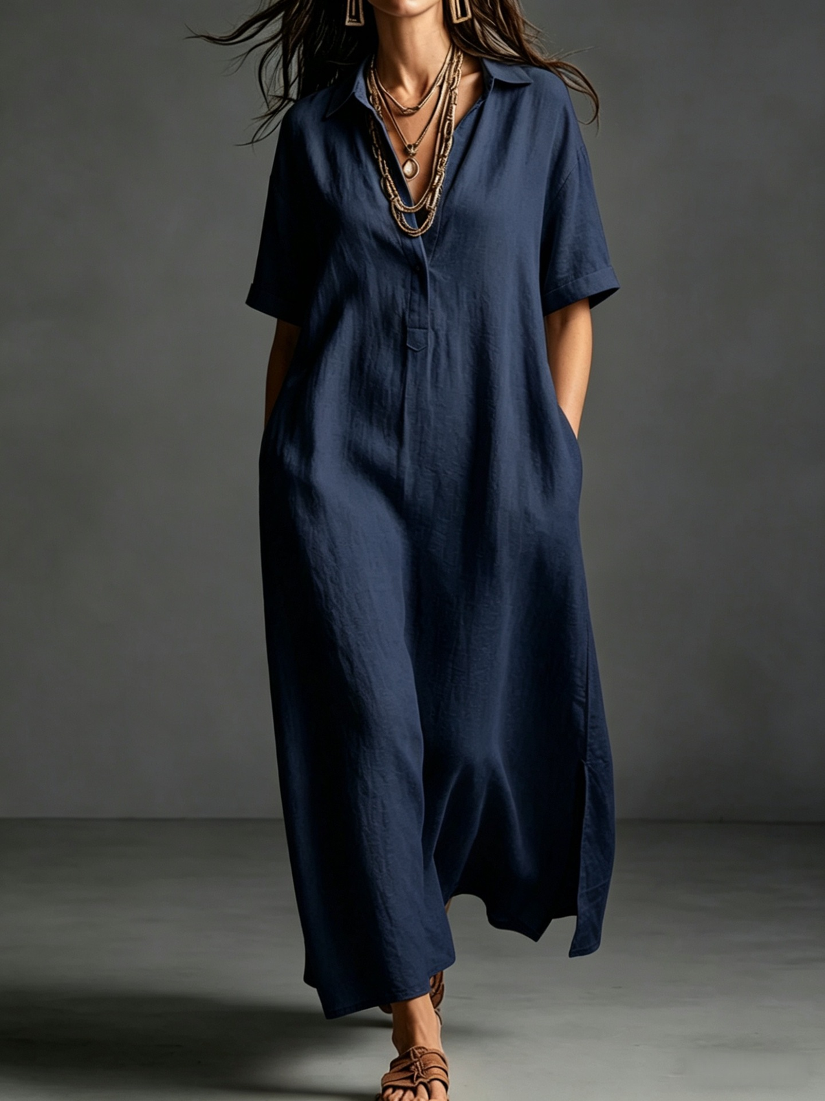 Vestido maxi camisa de mangas