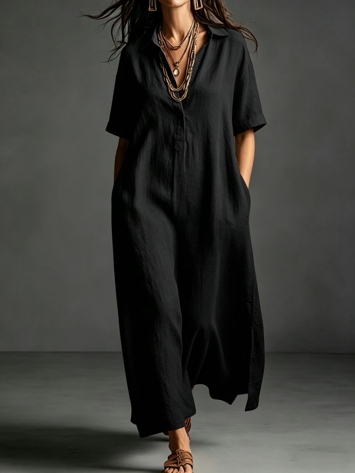 Vestido maxi camisa de mangas