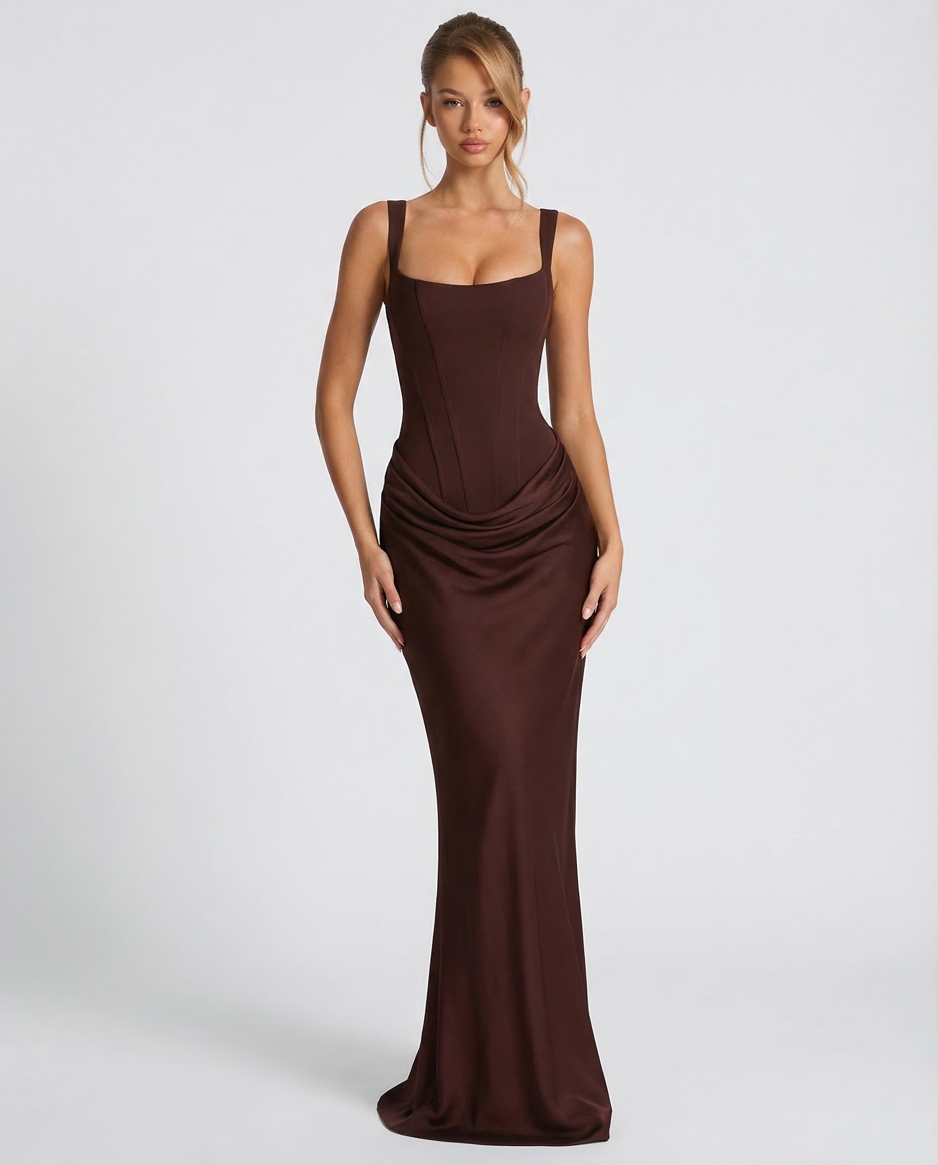 Robe Maxi Sablier Eva Marron