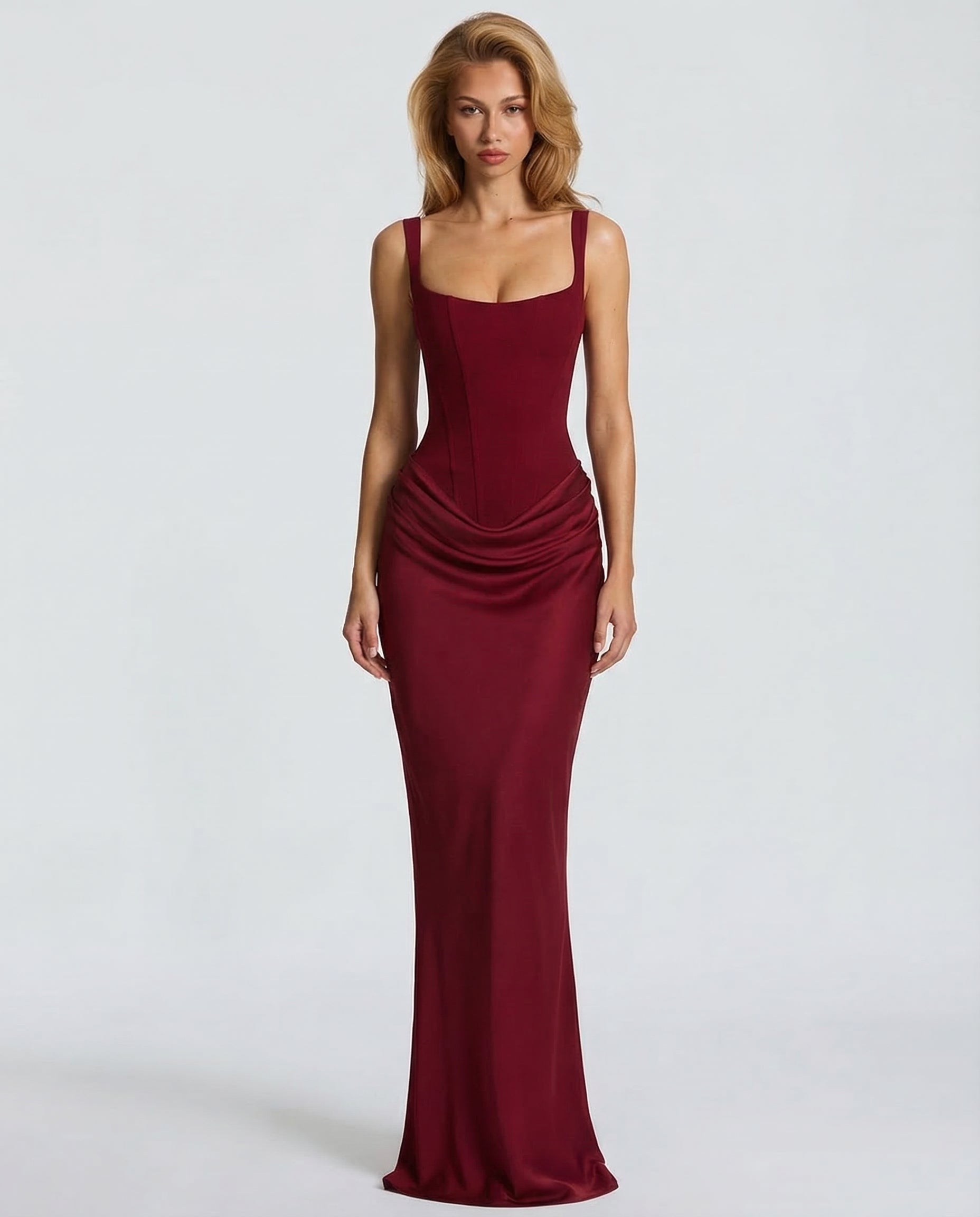 Robe Maxi Silhouette Sablier Bordeaux