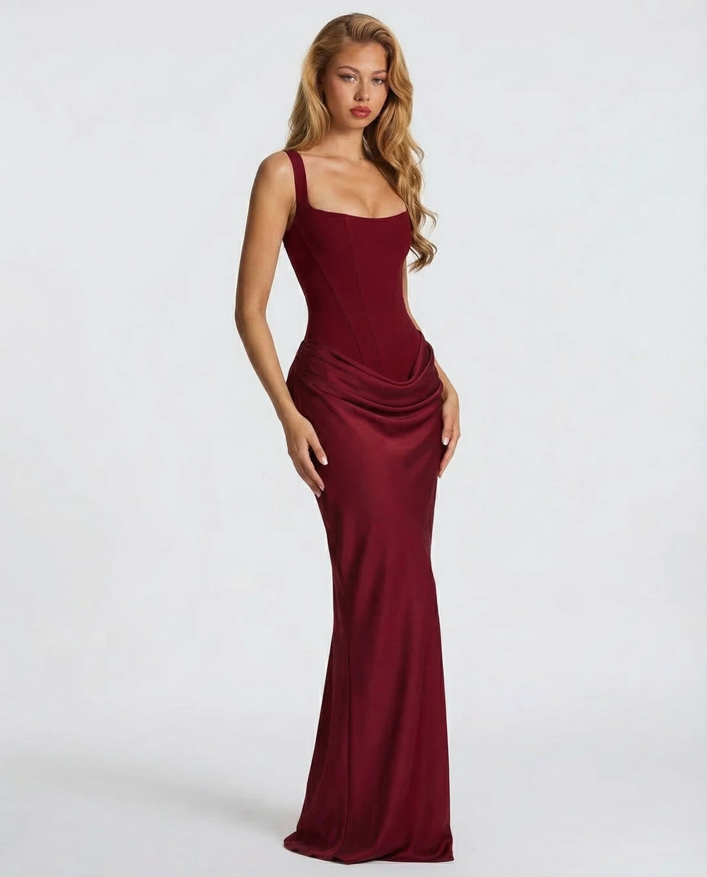 Robe Maxi Silhouette Sablier Bordeaux