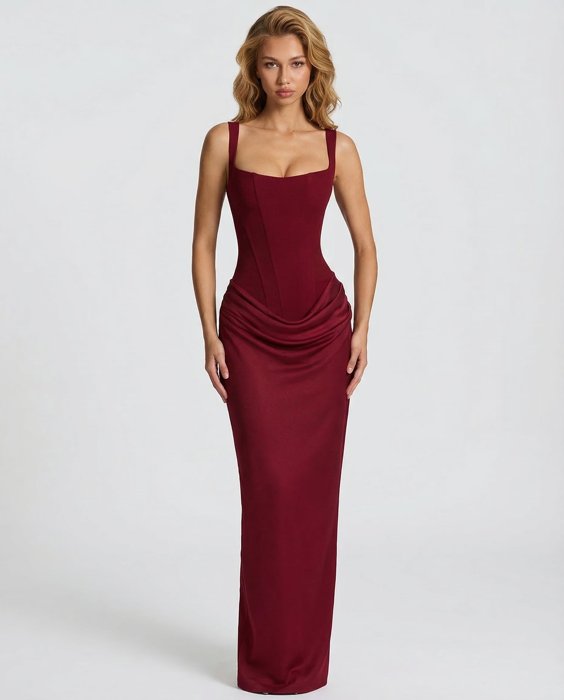 Robe Maxi Silhouette Sablier Bordeaux