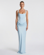 Robe Maxi Eva Silhouette Sablier Bleu Clair