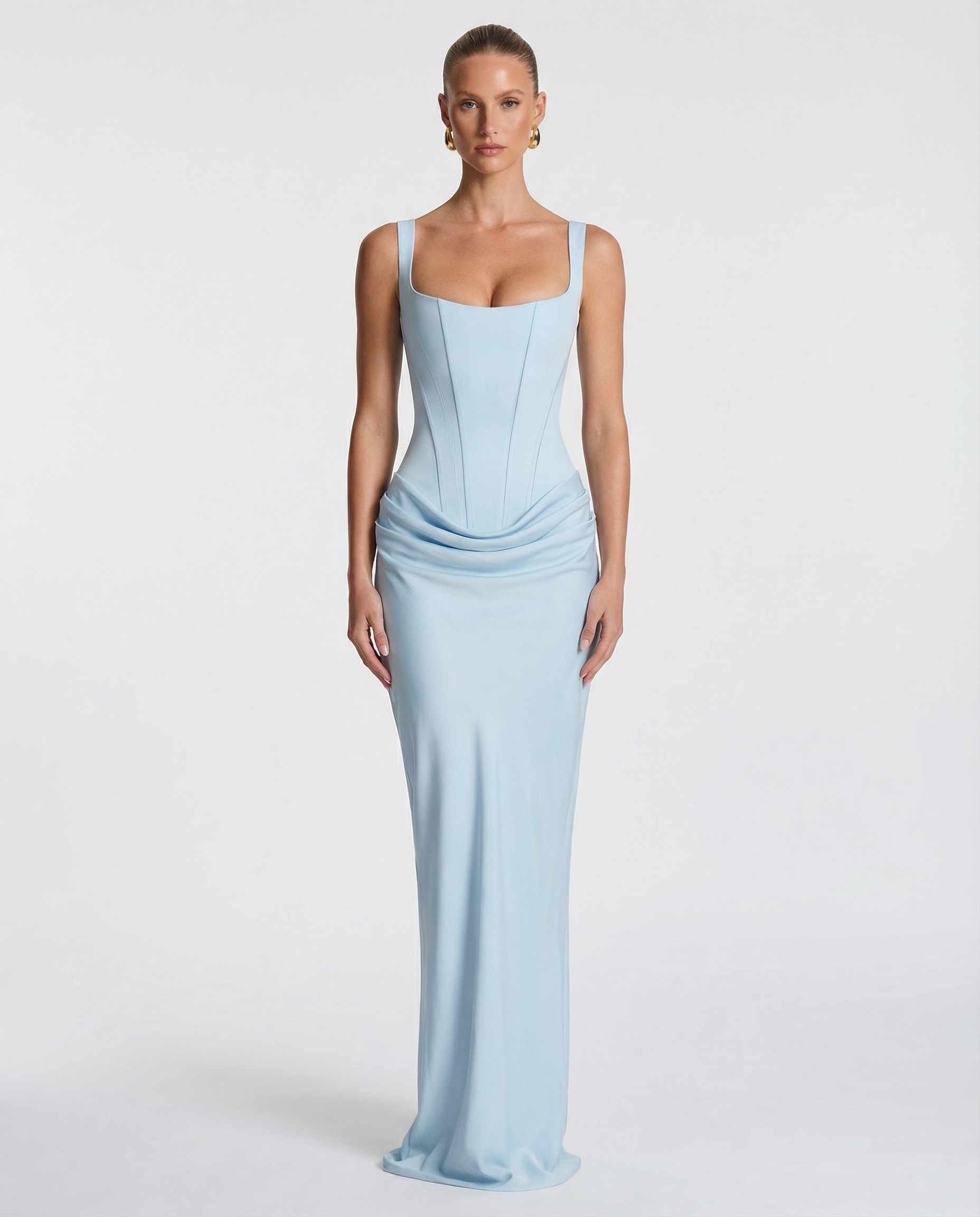 Robe Maxi Eva Silhouette Sablier Bleu Clair