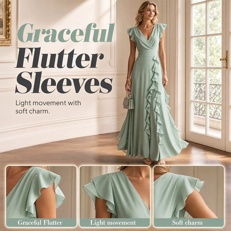 Robe Maxi Chiffon à Volants