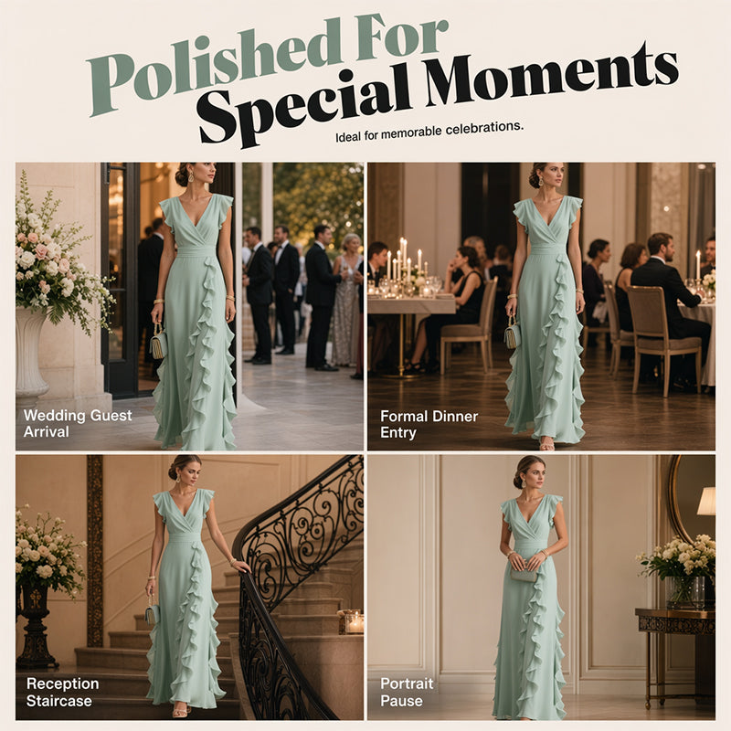 Robe Maxi Chiffon à Volants