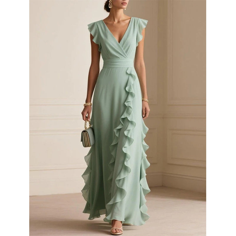Robe Maxi Chiffon à Volants