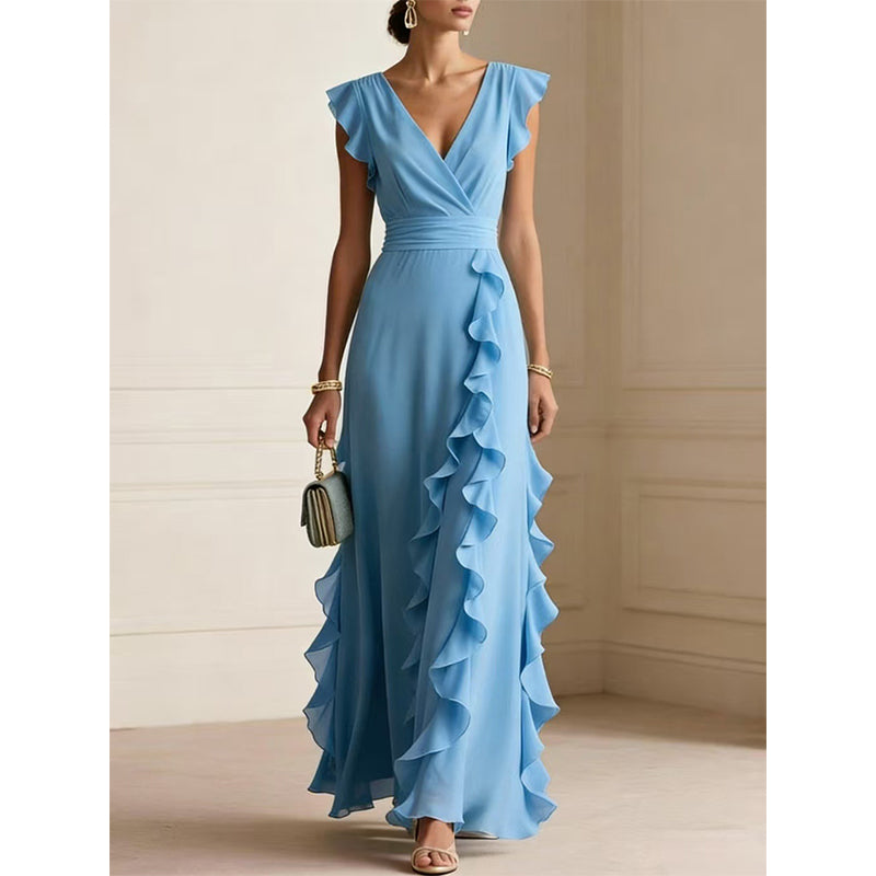 Robe Maxi Chiffon à Volants