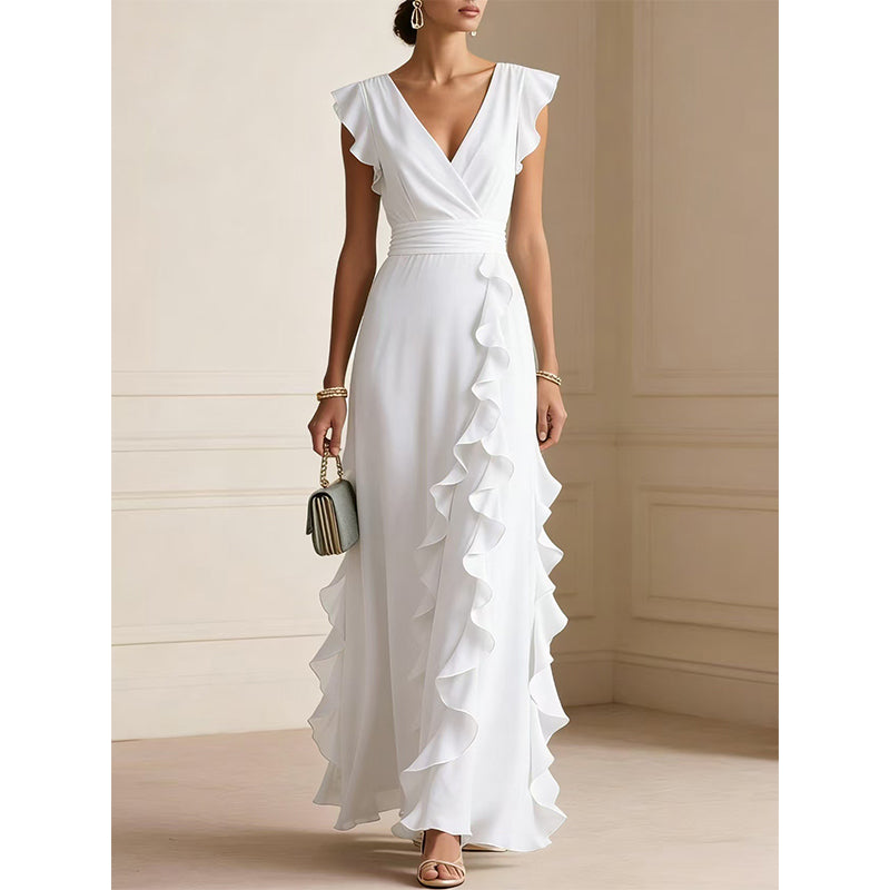 Robe Maxi Chiffon à Volants
