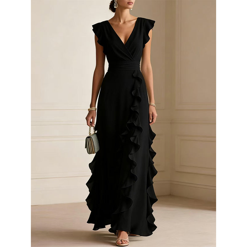 Robe Maxi Chiffon à Volants