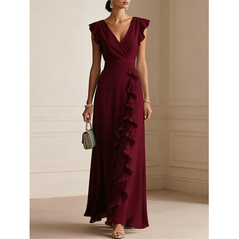 Robe Maxi Chiffon à Volants