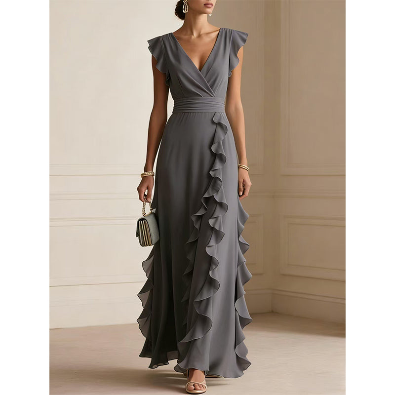 Robe Maxi Chiffon à Volants