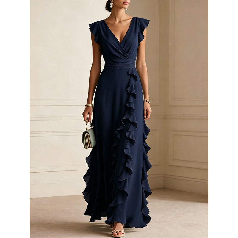 Robe Maxi Chiffon à Volants