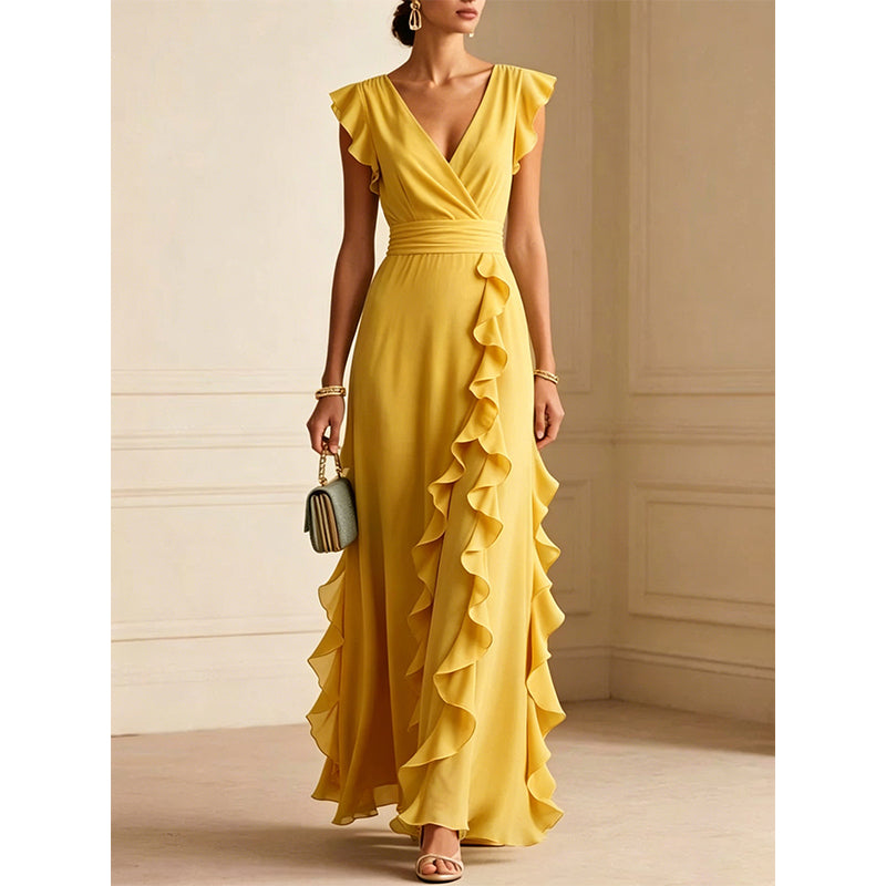 Robe Maxi Chiffon à Volants