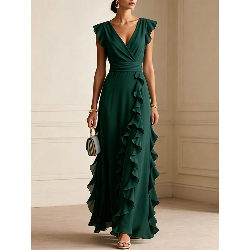 Robe Maxi Chiffon à Volants